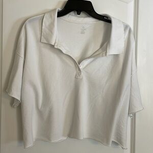 Aerie White Boxy Crop Polo Shirt